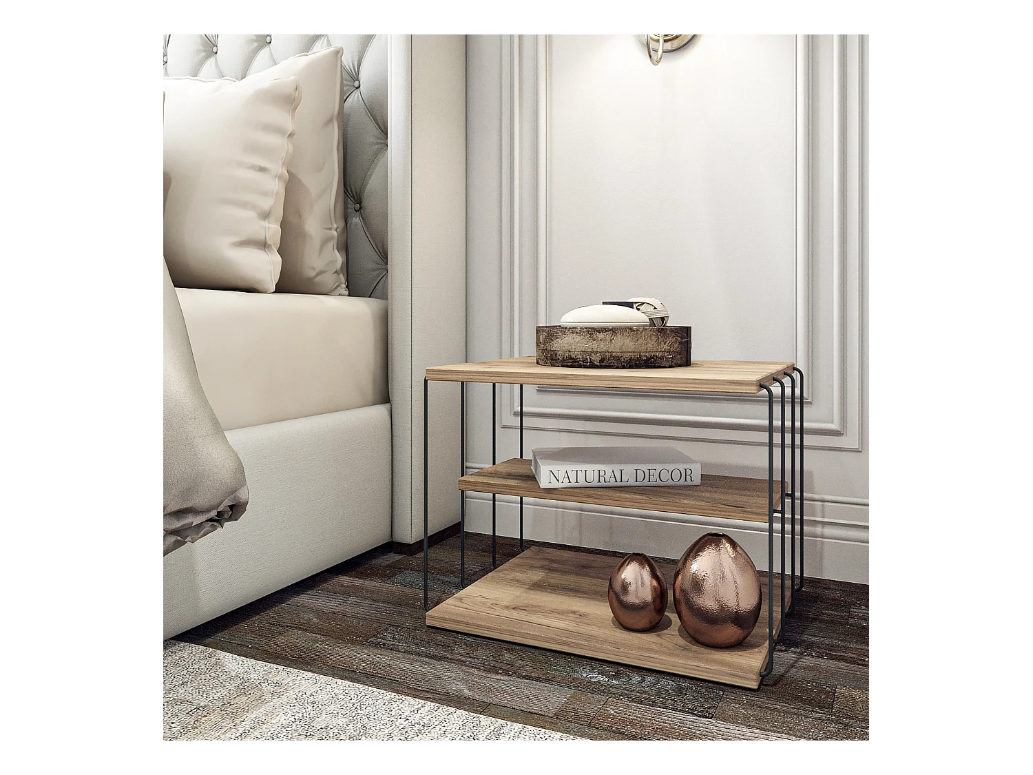 Table d'appoint Åtvidaberg avec 2 étagères panneau de particules métal 50 x 40 x 33 cm effet bois noir [en.casa]