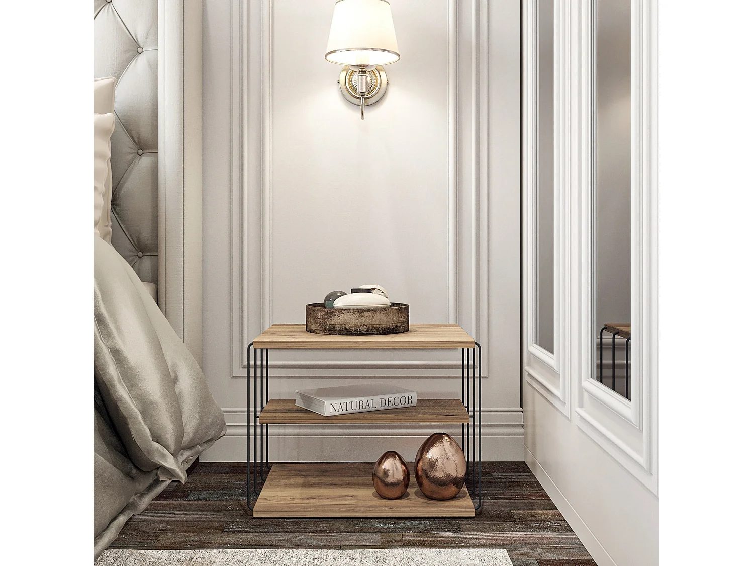 Table d'appoint Åtvidaberg avec 2 étagères panneau de particules métal 50 x 40 x 33 cm effet bois noir [en.casa]