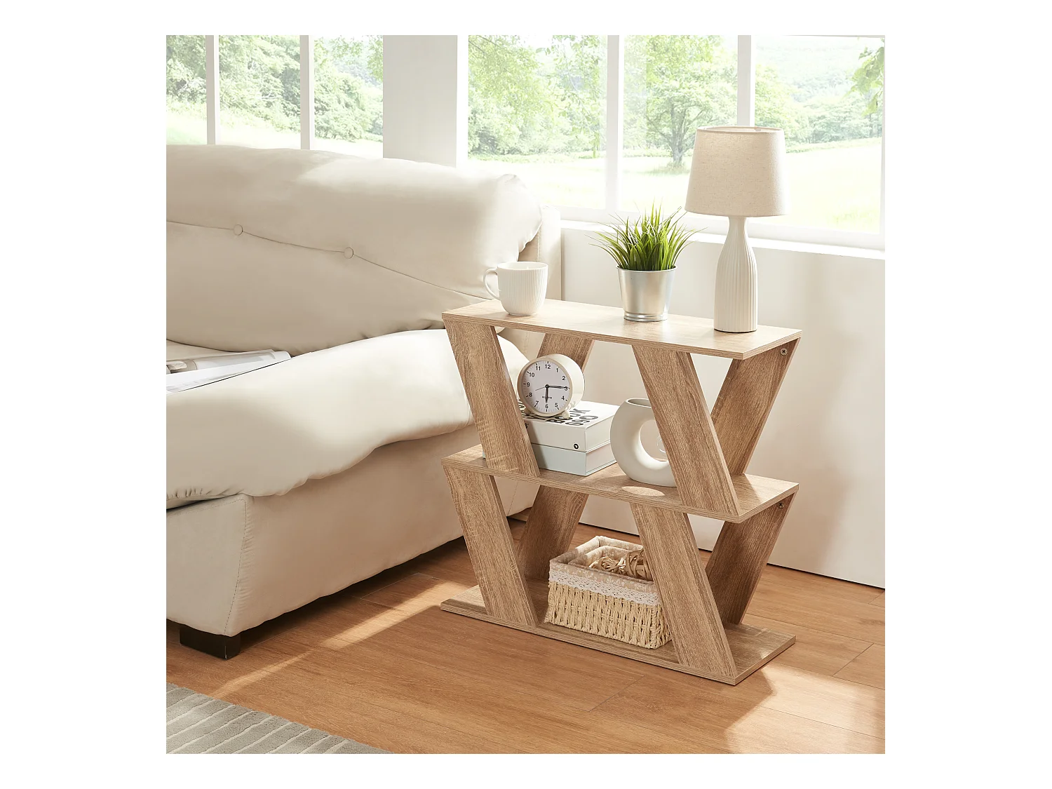 Table d'appoint Nome avec 2 étagères pannneau de particules 60 x 22 x 57 cm effet chêne [en.casa]