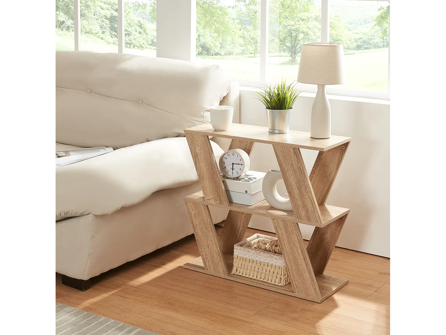 Table d'appoint Nome avec 2 étagères pannneau de particules 60 x 22 x 57 cm effet chêne [en.casa]