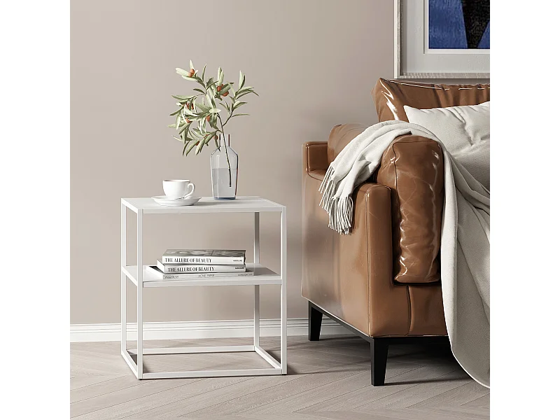 Table d'appoint Raahe pour salon 50,5 x 45 x 40 cm acier blanc [en.casa]