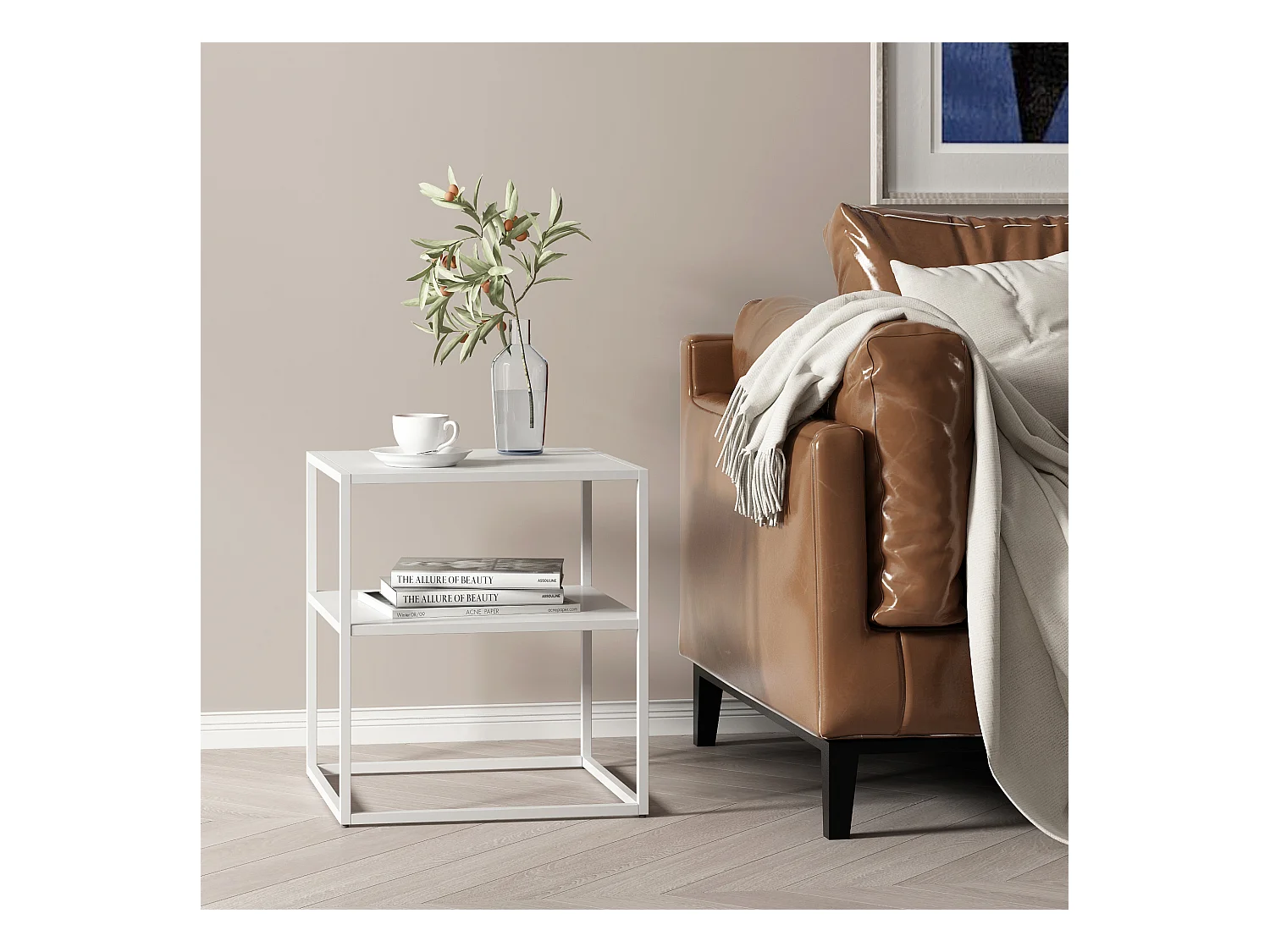 Table d'appoint Raahe pour salon 50,5 x 45 x 40 cm acier blanc [en.casa]