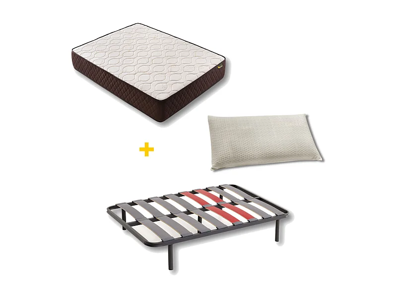 Pack Colchão e Almofada Viscoelástica e Cama de cama Descansin | 135 x 180 |  22 cm de altura com 7 zonas de descanso | Efeito nuvem | Silencioso