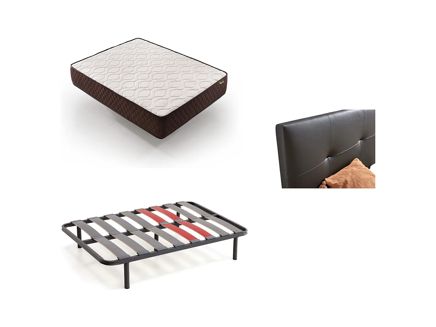 Pack Colchão + Cabeceira Estofada + Sommier 180x180 | Preto