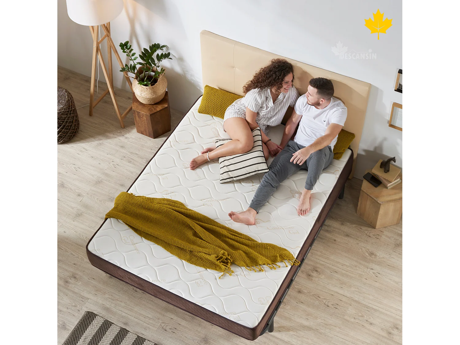 Pack Colchon + Cabecero Tapizado + Somier Descansin | 105 x 180 | Wengue | Ideal para Personas con Dolores de Espalda | Facil montaje | Silencioso