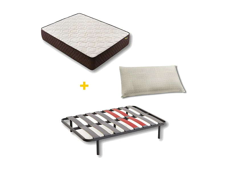 Pack Colchão e Almofada Viscoelástica e Cama de cama Descansin | 120 x 180 |  22 cm de altura com 7 zonas de descanso | Efeito nuvem | Silencioso
