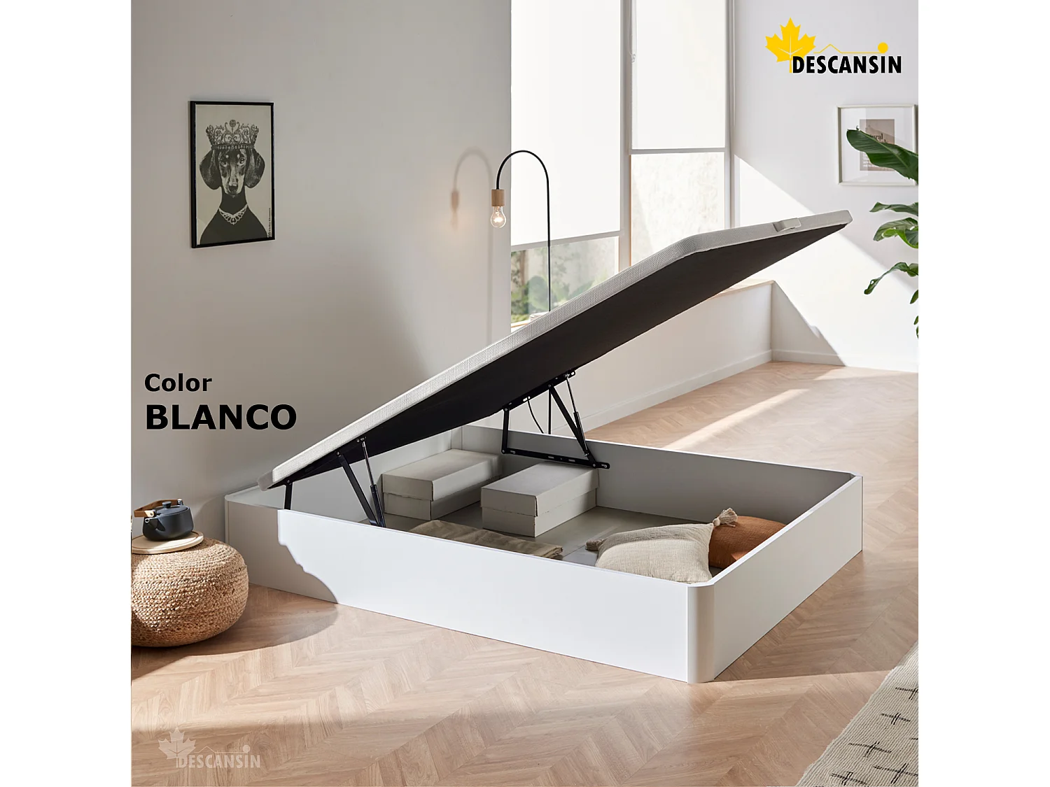 Canape Abatible 180 x 190 cm | Color Blanco | Con Subida A Domicilio | Reforzado | Gran Almacenaje | Descansin