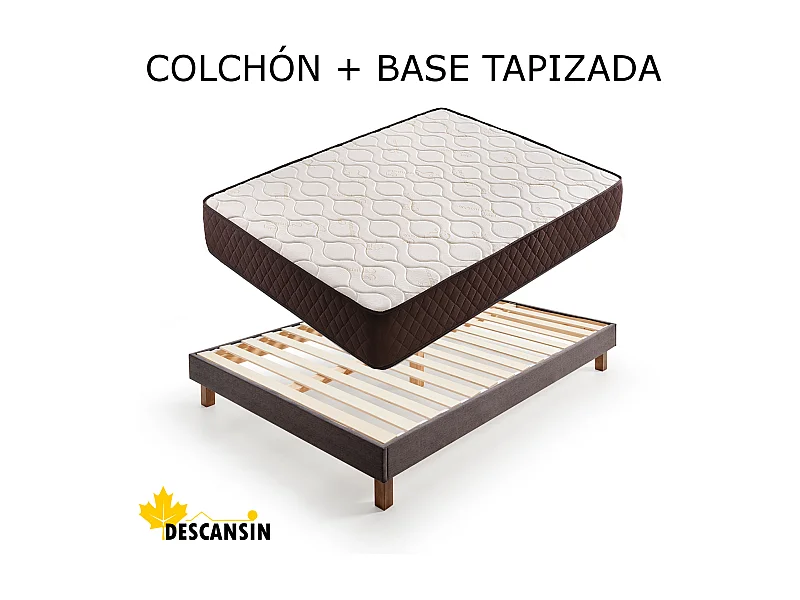 Pack Matelas + Base Rembourrée | 105 x 190 | Gris | Idéal Très épais 22 cm, 7 zones Confort | Base rembourrée silencieuse