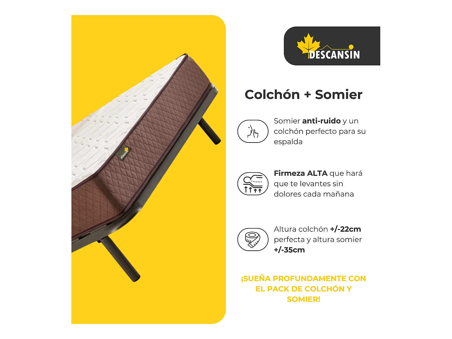 Pack Colchão e Sommier com estrado de ripas e pés 160x190