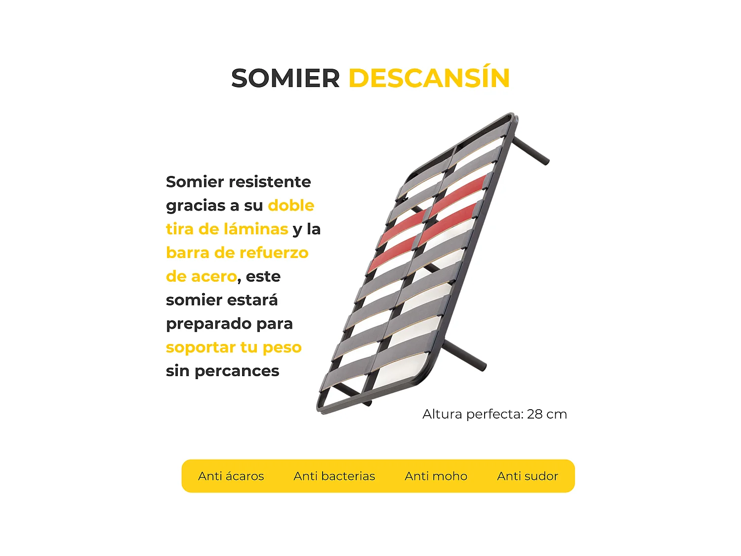 Pack Colchão e Sommier com estrado de ripas e pés 160x190