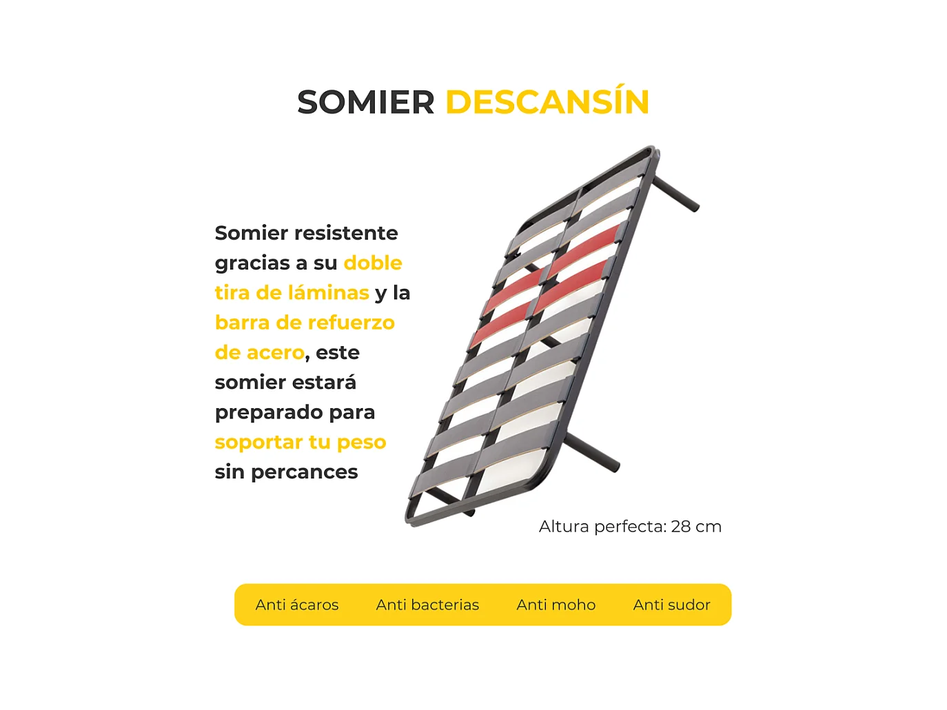 Somier con Patas Descansin | 150x180 cm | Materiales Resistentes | Silencioso | Gran Transpirabilidad