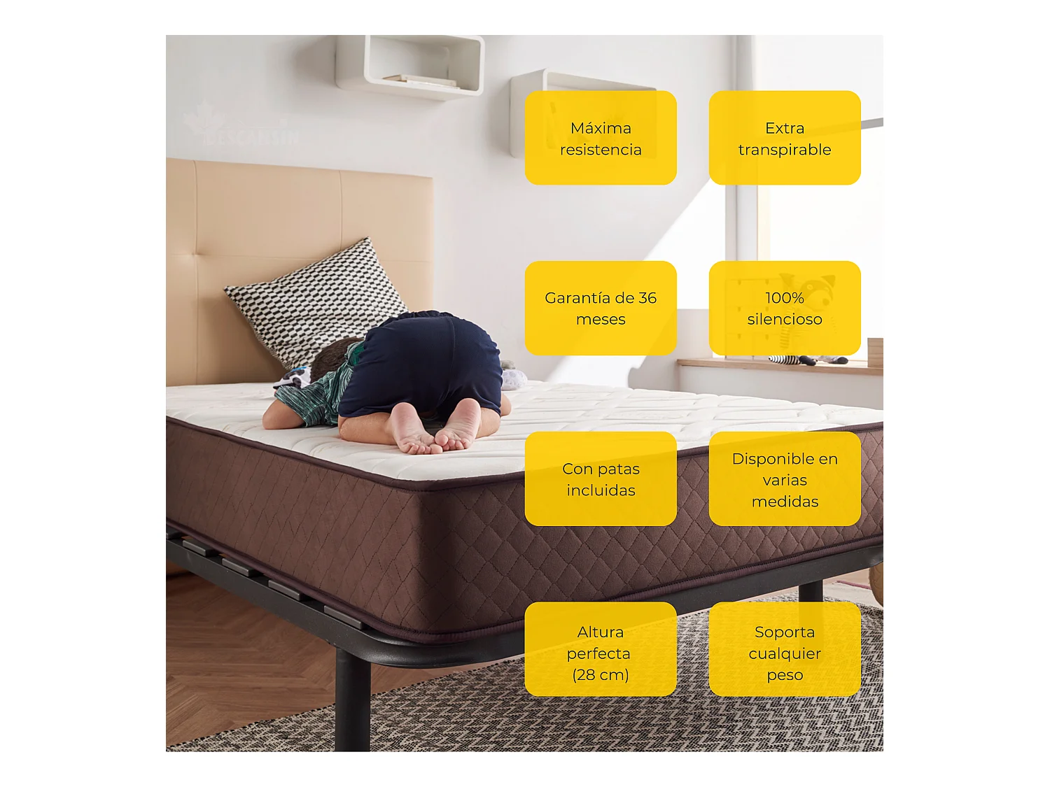 Somier con Patas Descansin | 150x180 cm | Materiales Resistentes | Silencioso | Gran Transpirabilidad