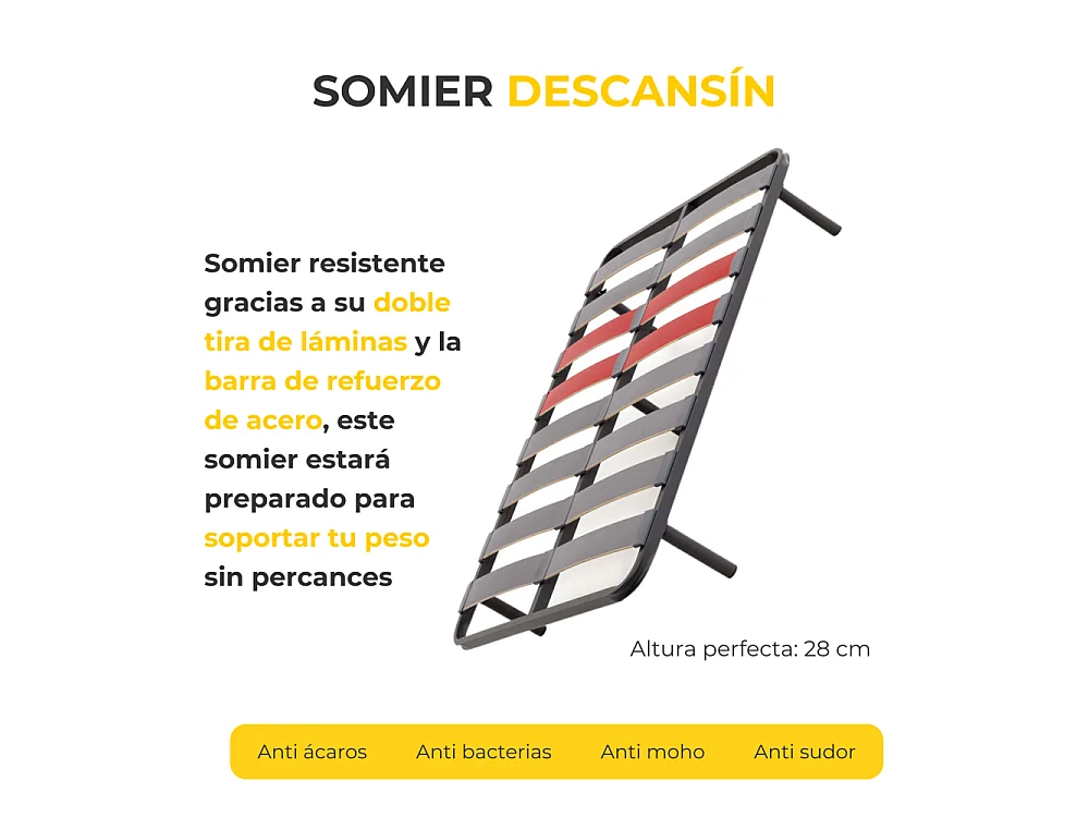 Sommier com estrado de ripas e pés 90x180 cm | Silencioso