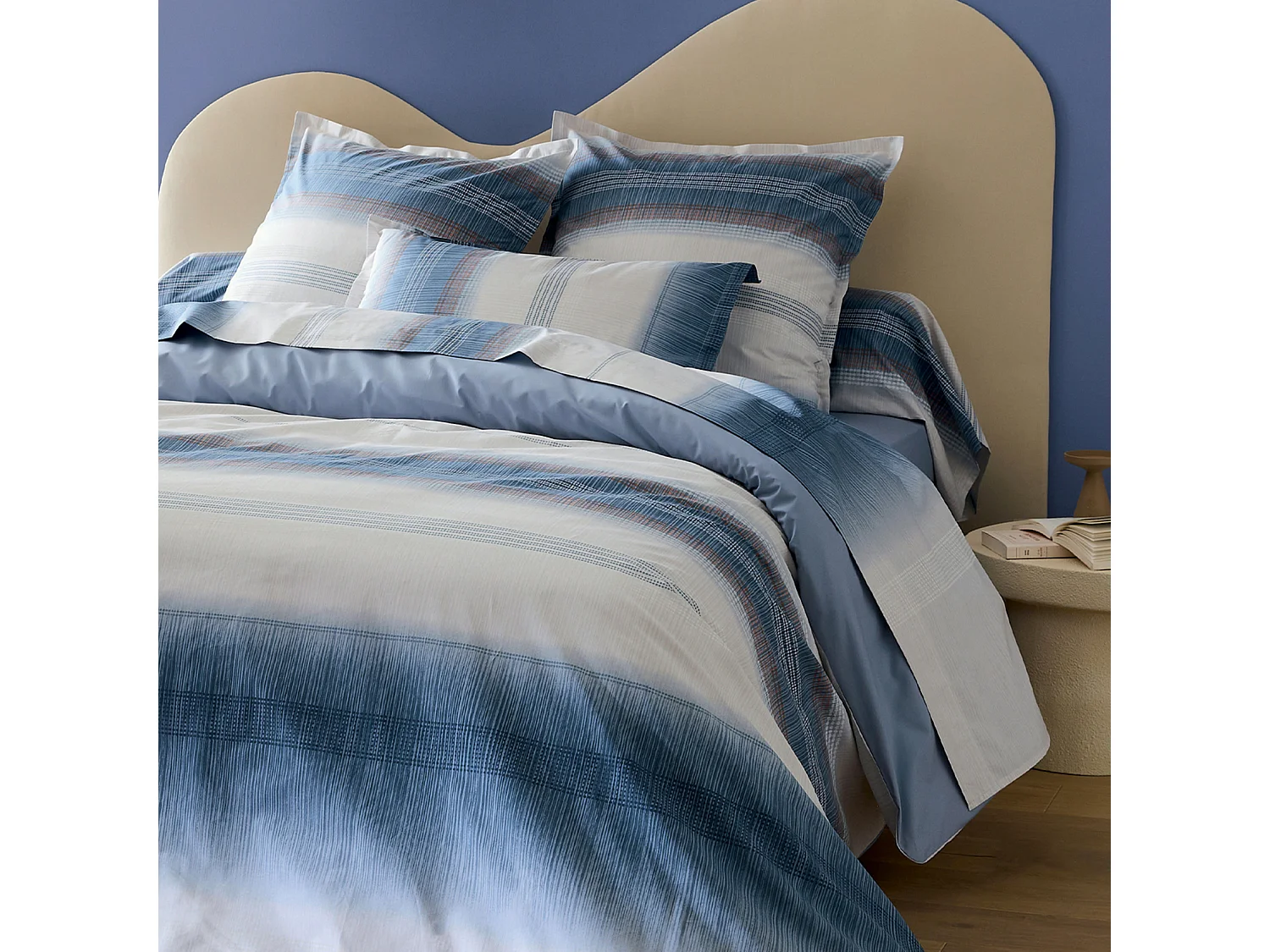 3-teilige Bettwäsche aus Baumwollperkal mit gestreiftem Farbverlauf, Bezug und Kissenbezüge