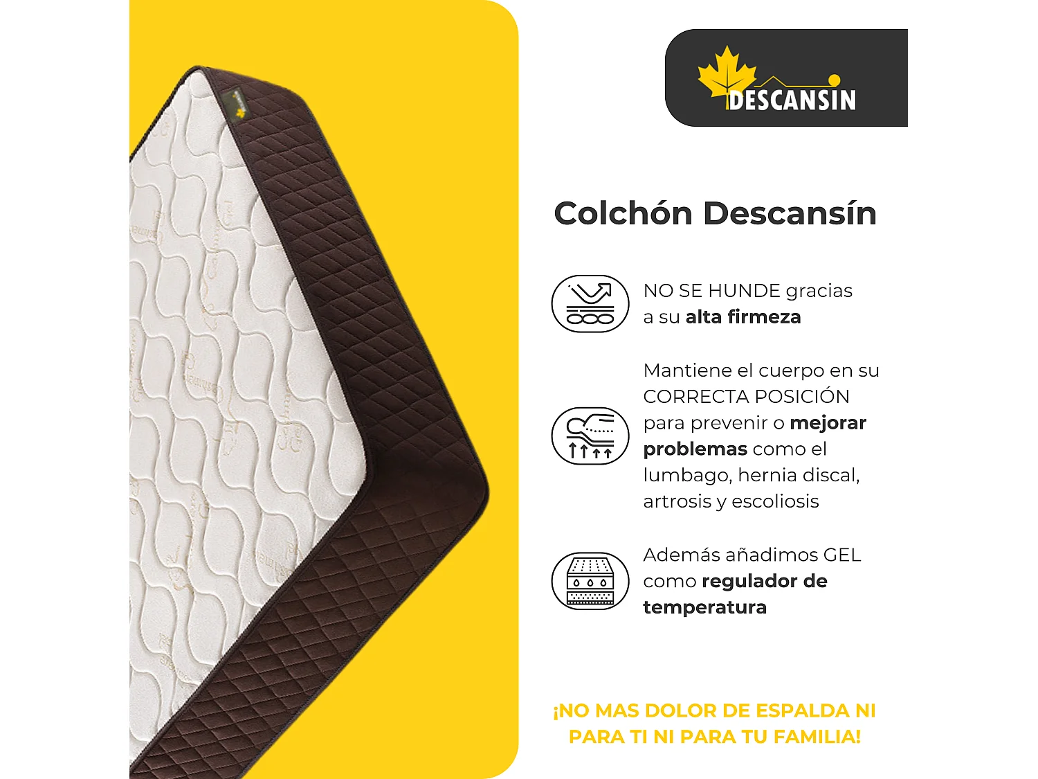 Colchon 130 x 180, Viscoelástico Alta Firmerza Descansin, Ideal para Personas con Dolores de Espalda, Premium, Tejido Transpirable y Antiacaros