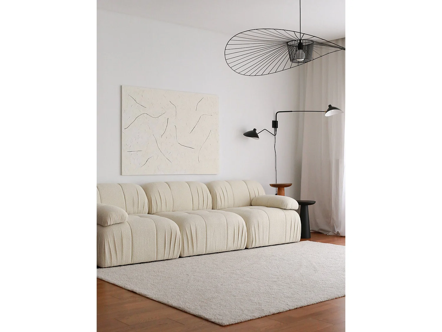 Canapé moderne modulable 3 places Nouda Tissu bouclette Blanc