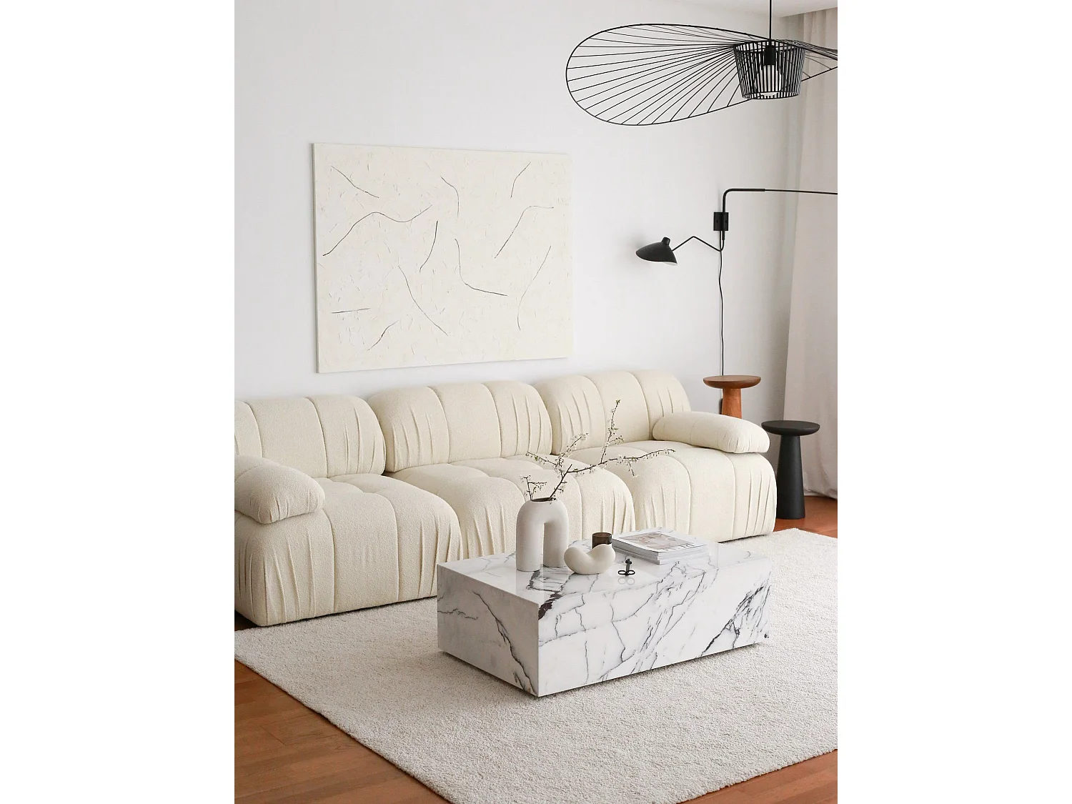 Canapé moderne modulable 3 places Nouda Tissu bouclette Blanc