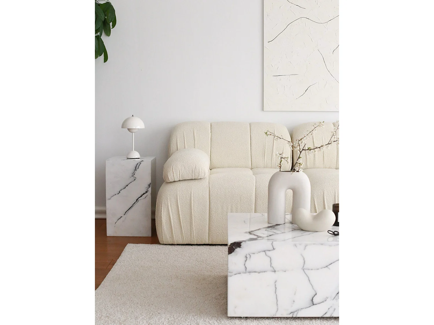 Canapé moderne modulable 3 places Nouda Tissu bouclette Blanc