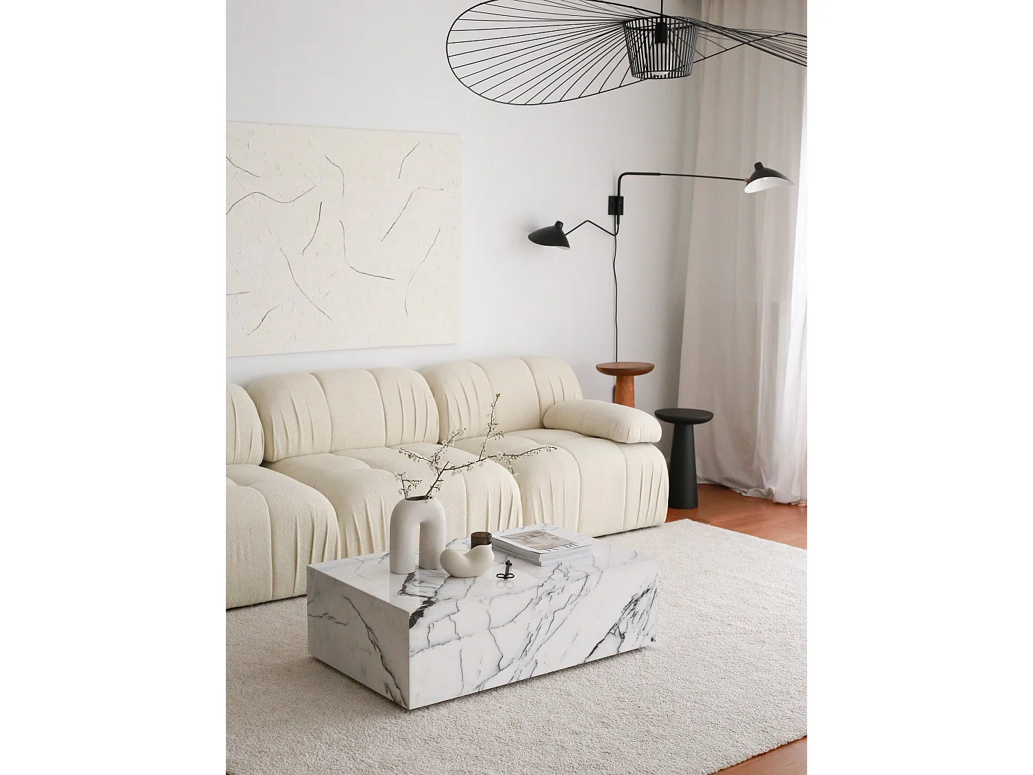 Canapé moderne modulable 3 places Nouda Tissu bouclette Blanc