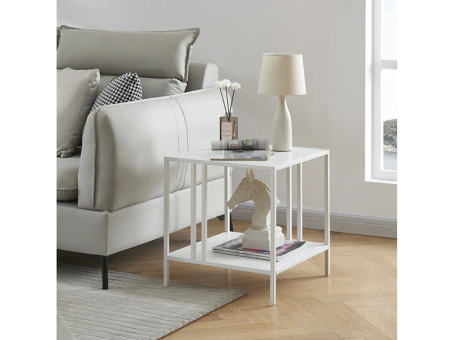 Table d'appoint Kumlinge acier 47 x 45 x 45 cm blanc [en.casa]