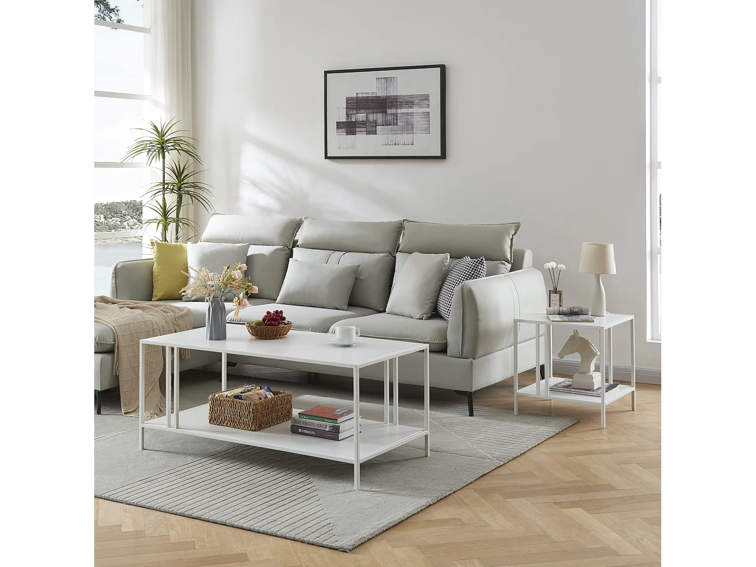 Table d'appoint Kumlinge acier 47 x 45 x 45 cm blanc [en.casa]