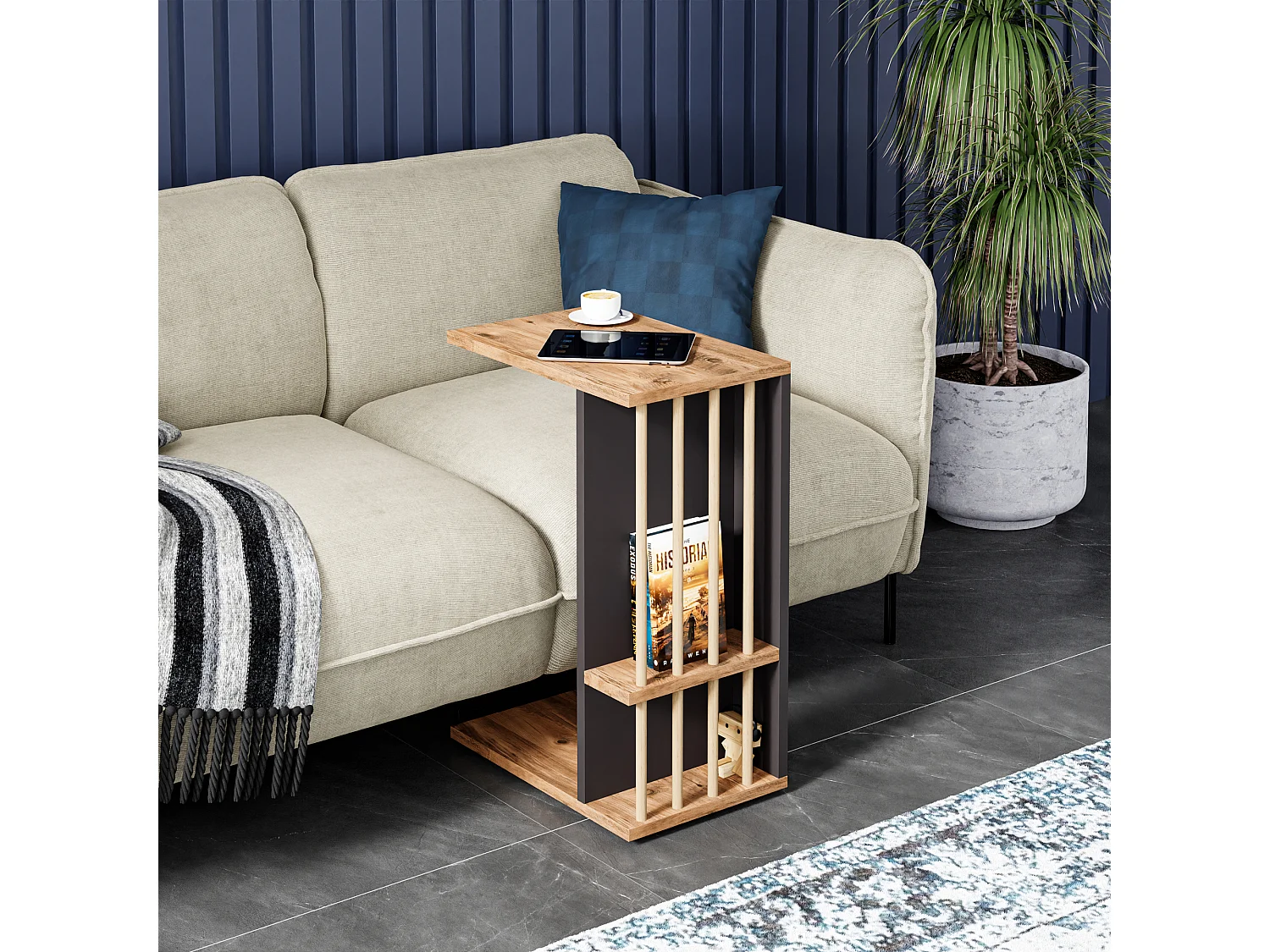 Table d'appoint Siikainen panneau de particules bois plastique 44 x 29 x 65 cm effet bois noir [en.casa]