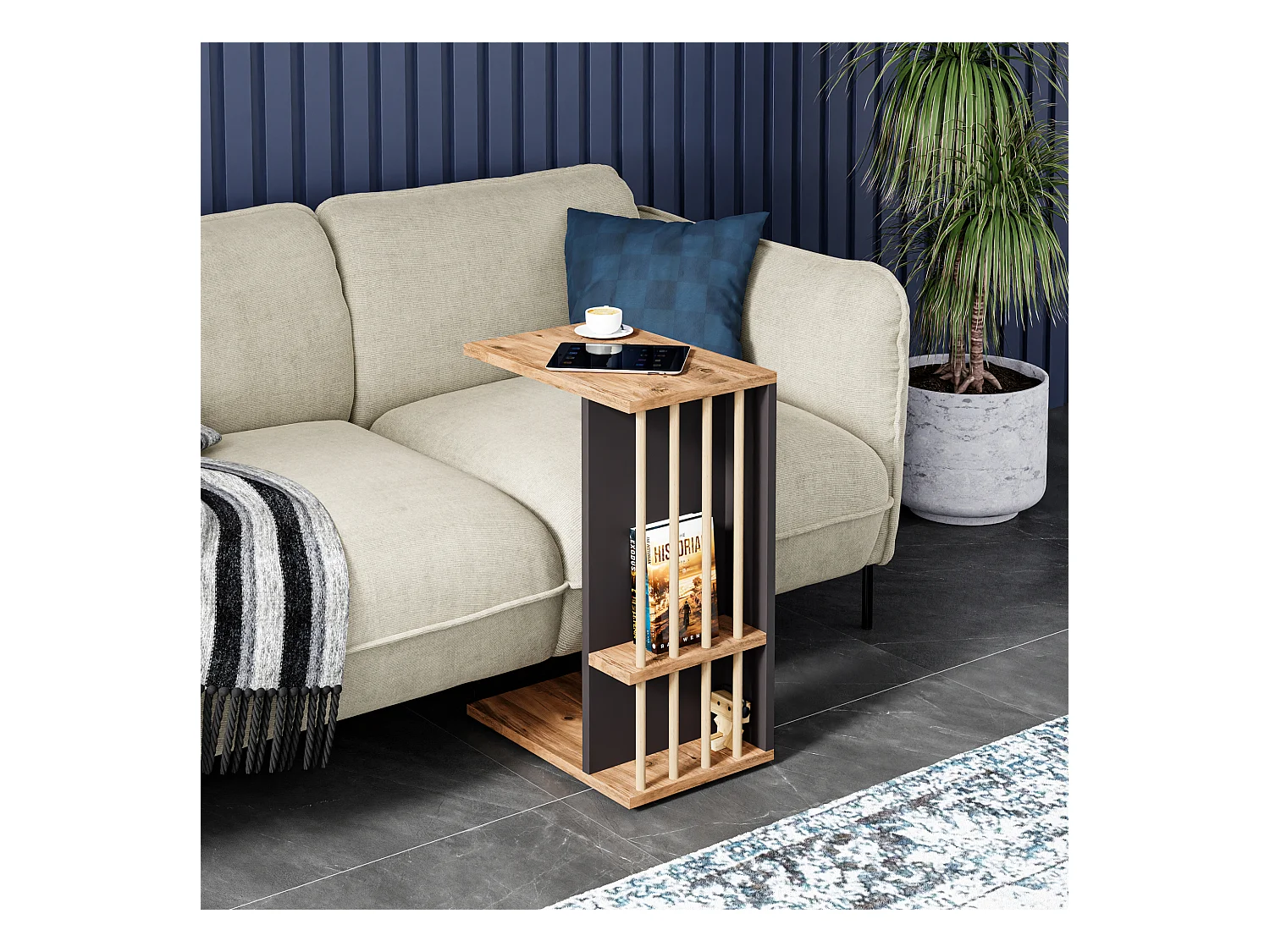 Table d'appoint Siikainen panneau de particules bois plastique 44 x 29 x 65 cm effet bois noir [en.casa]