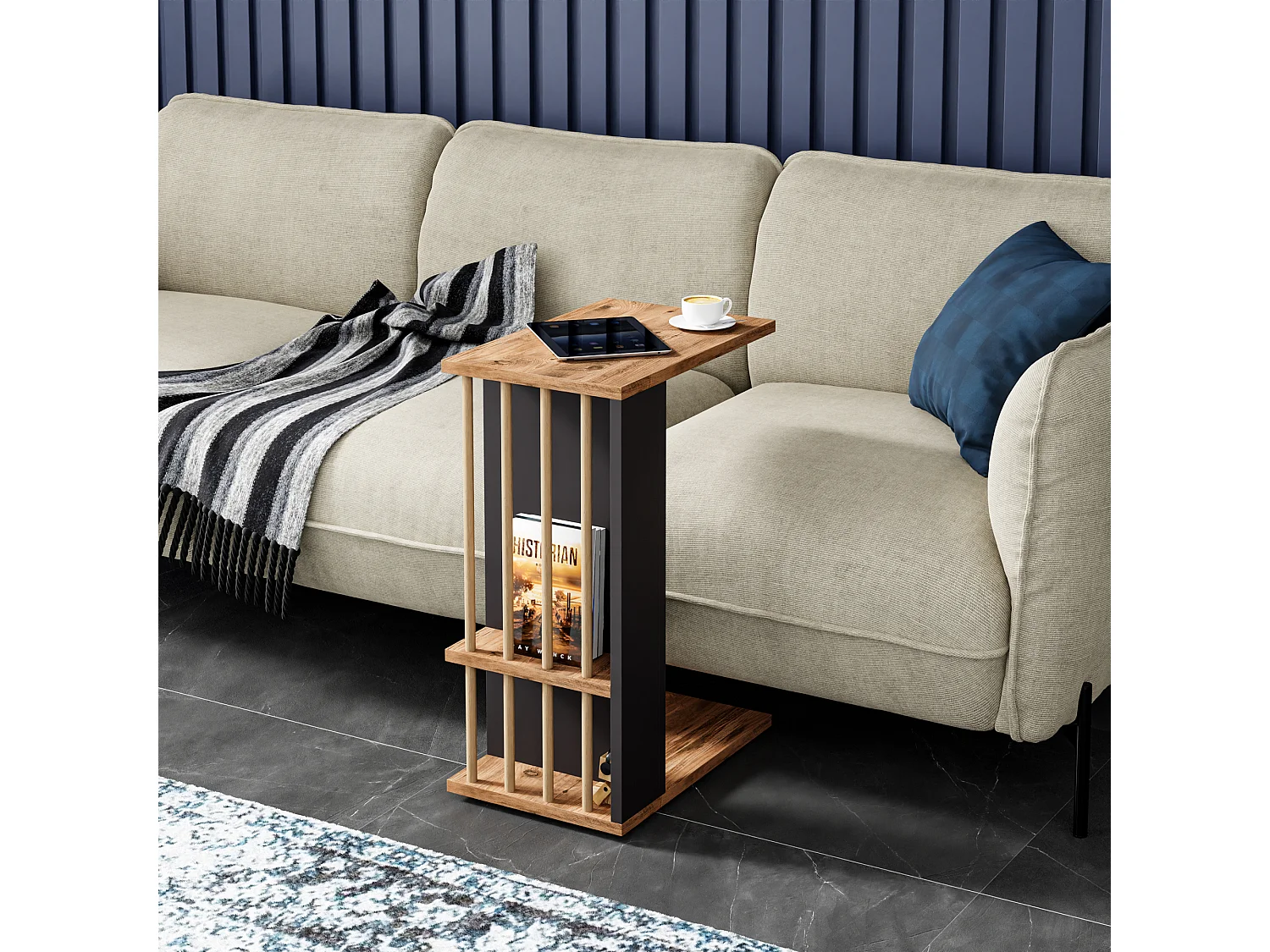 Table d'appoint Siikainen panneau de particules bois plastique 44 x 29 x 65 cm effet bois noir [en.casa]