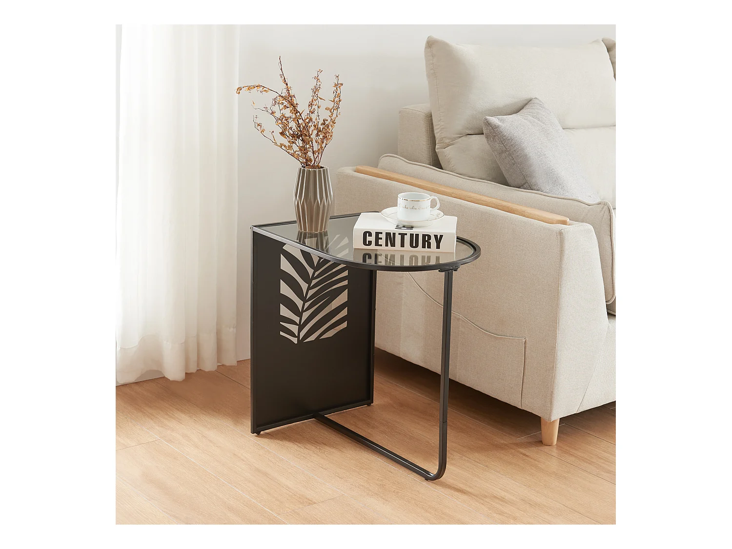 Table d'appoint Ulvik métal verre 50 x 50 x 35 cm noir [en.casa]