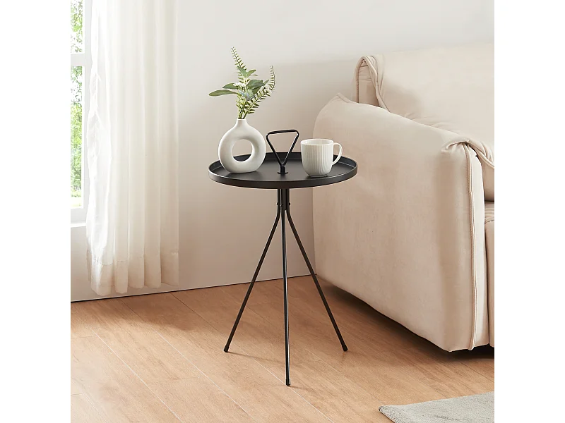 Table d'appoint Odal avec plateau rond métal 65 x 41 cm noir [en.casa]