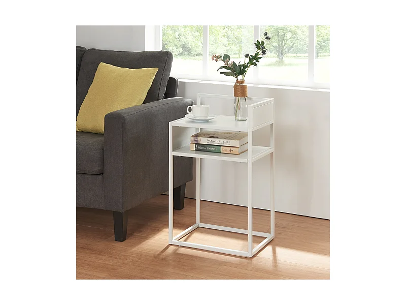 Table d'appoint Riihimäki acier 65 x 40 x 30 cm blanc mat [en.casa]