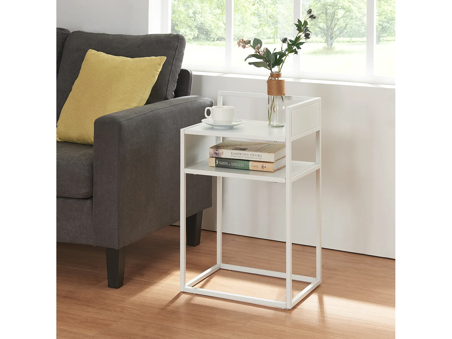 Table d'appoint Riihimäki acier 65 x 40 x 30 cm blanc mat [en.casa]