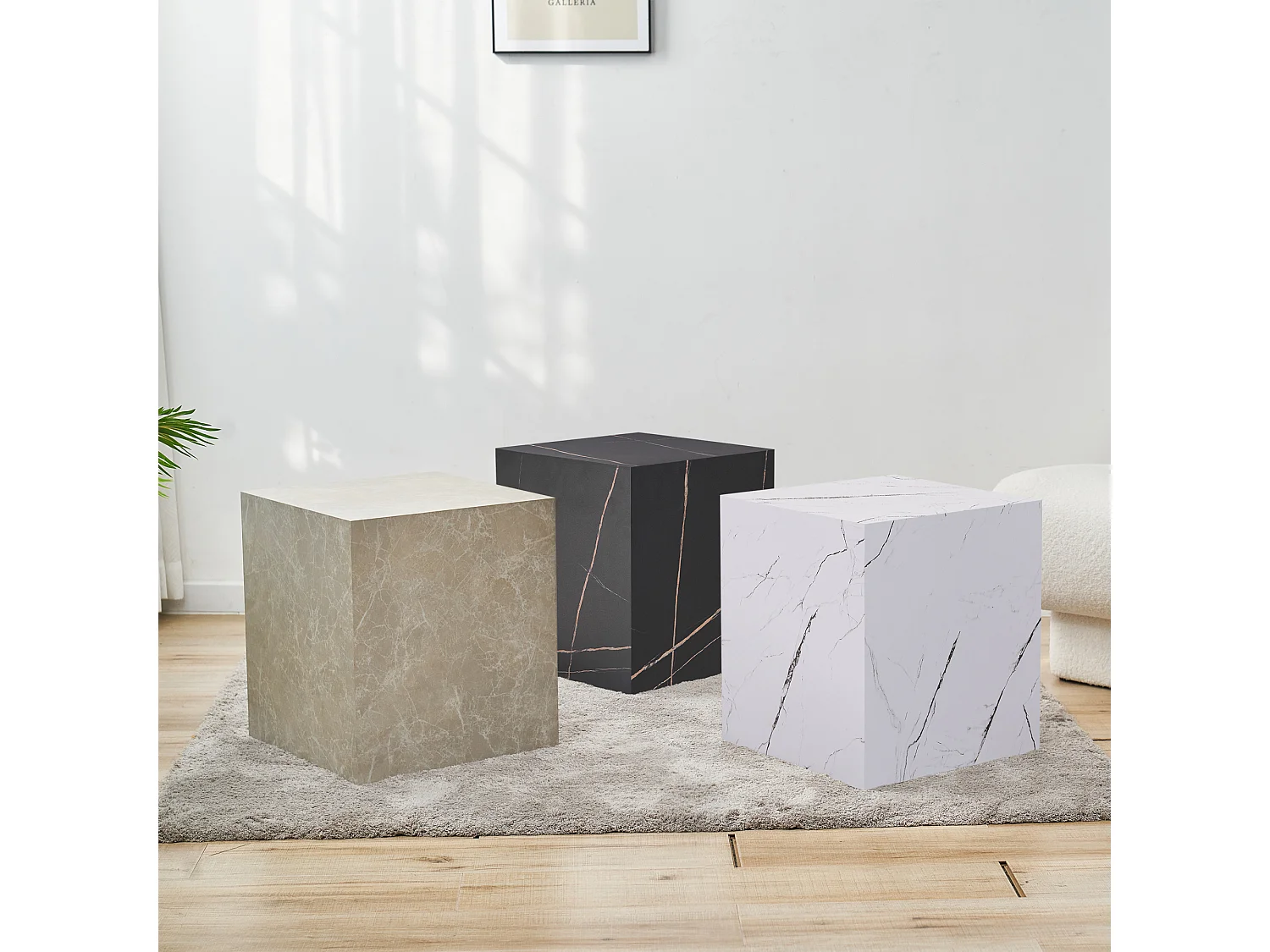 Table d'appoint Ellelu 45 x 40 x 40 cm aspect marbre noir [en.casa]