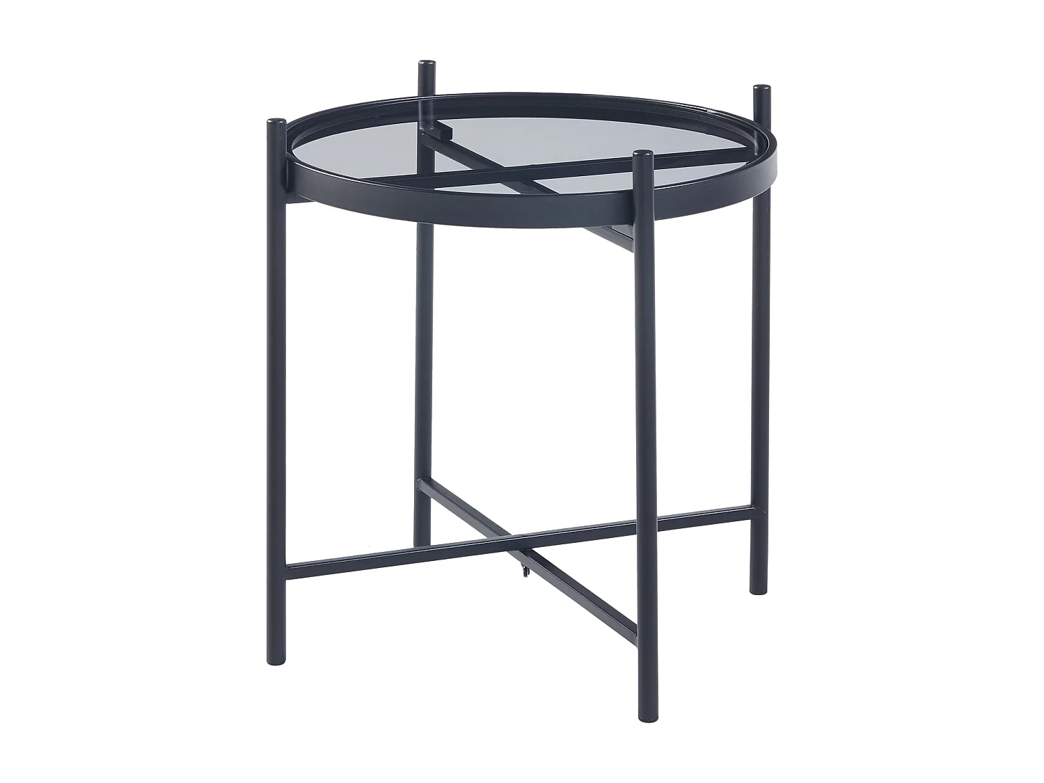 Table d'appoint ronde Lier verre trempé métal 46 x 42 cm noir [en.casa]