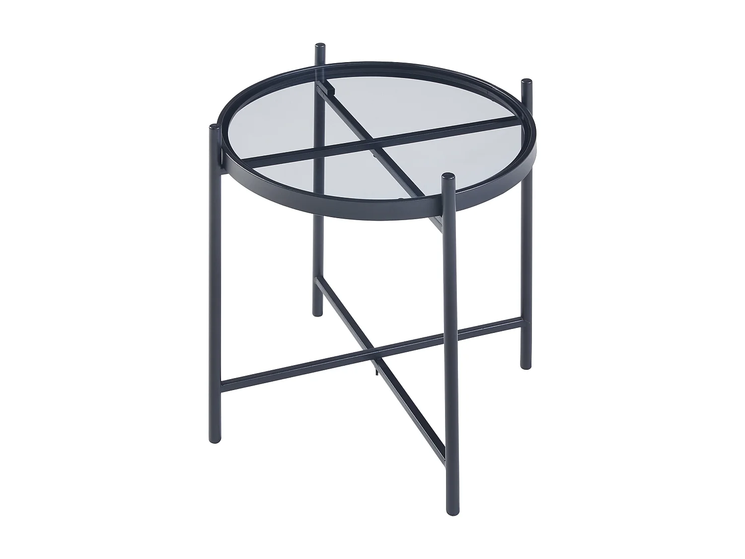 Table d'appoint ronde Lier verre trempé métal 46 x 42 cm noir [en.casa]