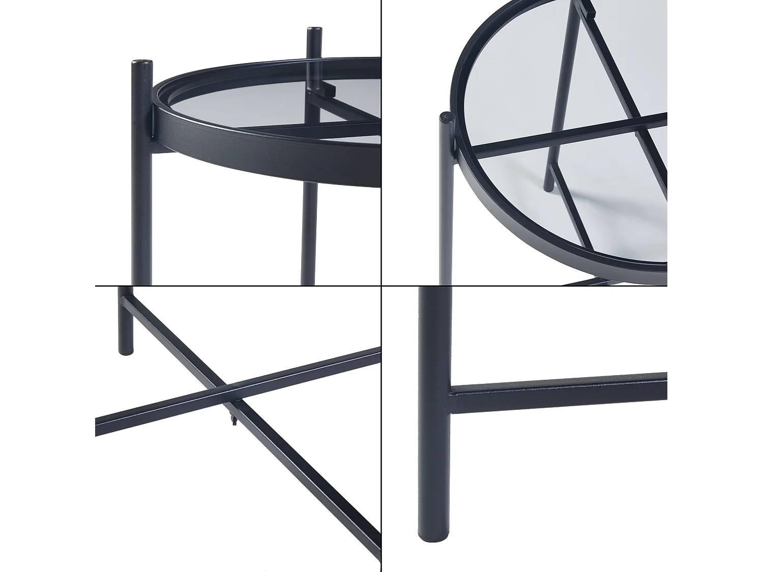 Table d'appoint ronde Lier verre trempé métal 46 x 42 cm noir [en.casa]