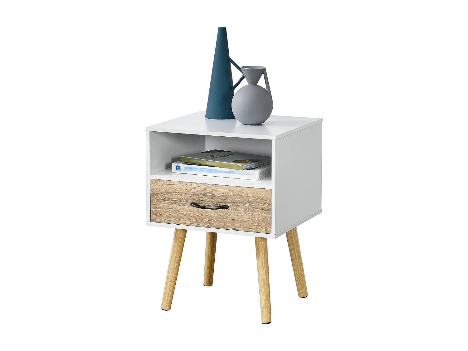 Lot de 2 tables d'appoint Gävle blanc effet chêne [en.casa]