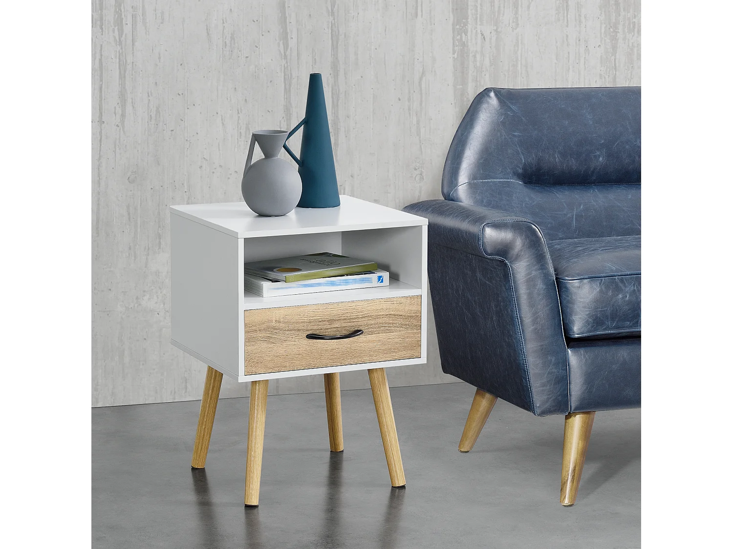 Lot de 2 tables d'appoint Gävle blanc effet chêne [en.casa]