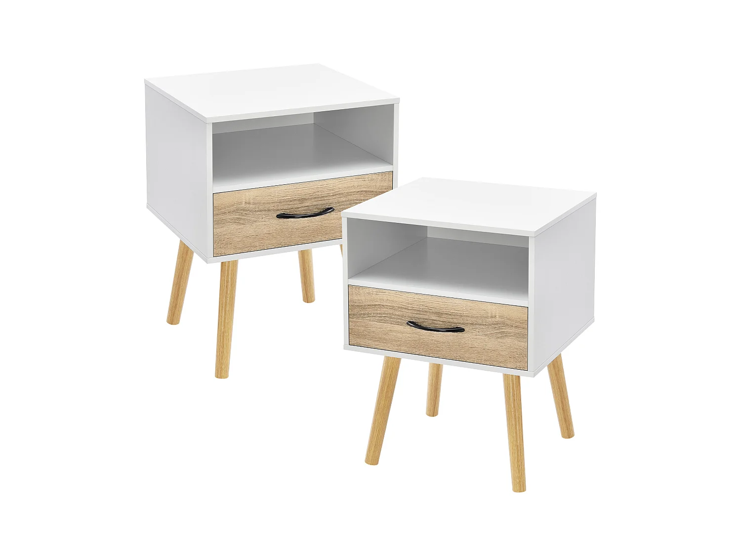 Lot de 2 tables d'appoint Gävle blanc effet chêne [en.casa]