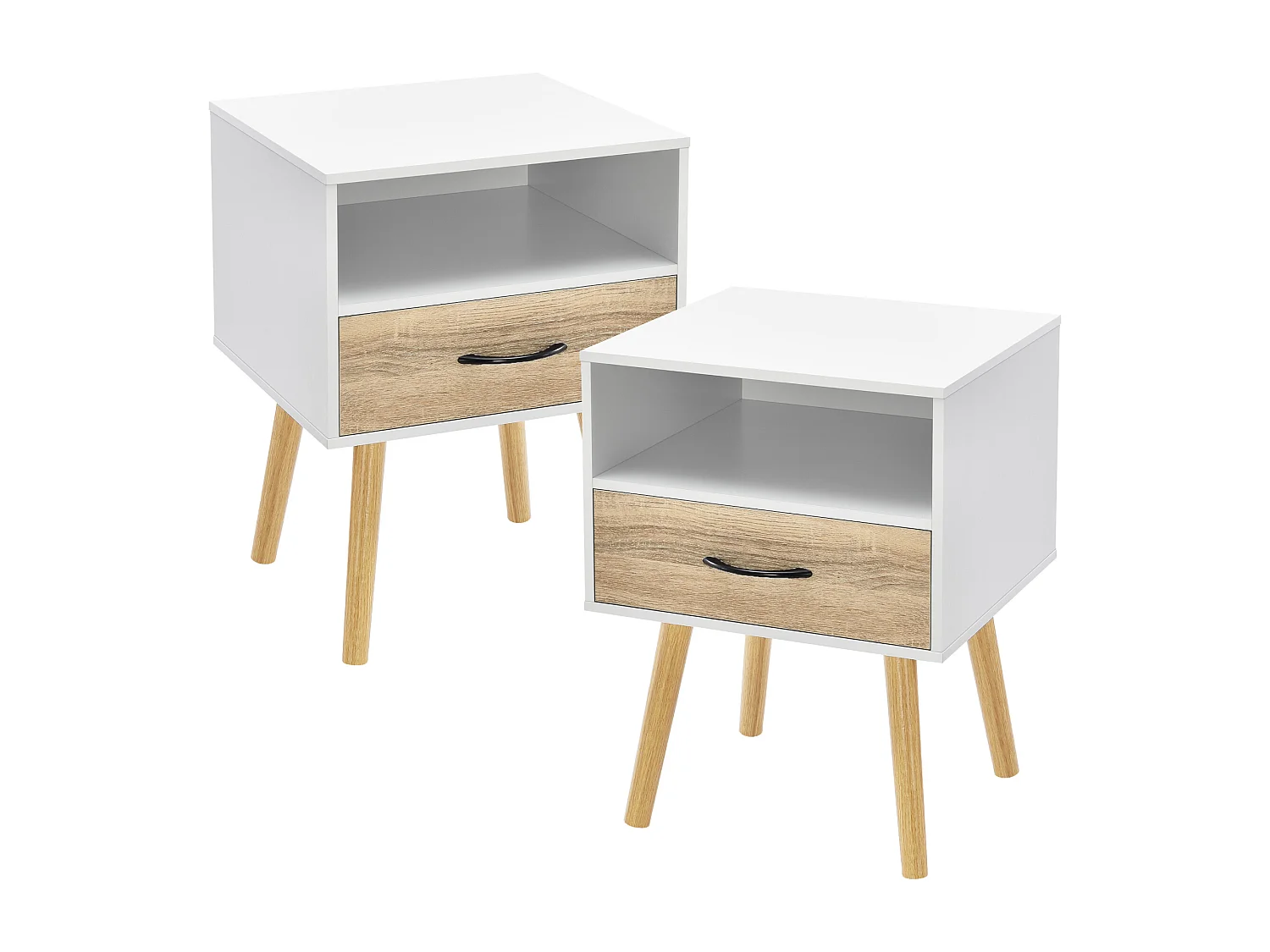 Lot de 2 tables d'appoint Gävle blanc effet chêne [en.casa]