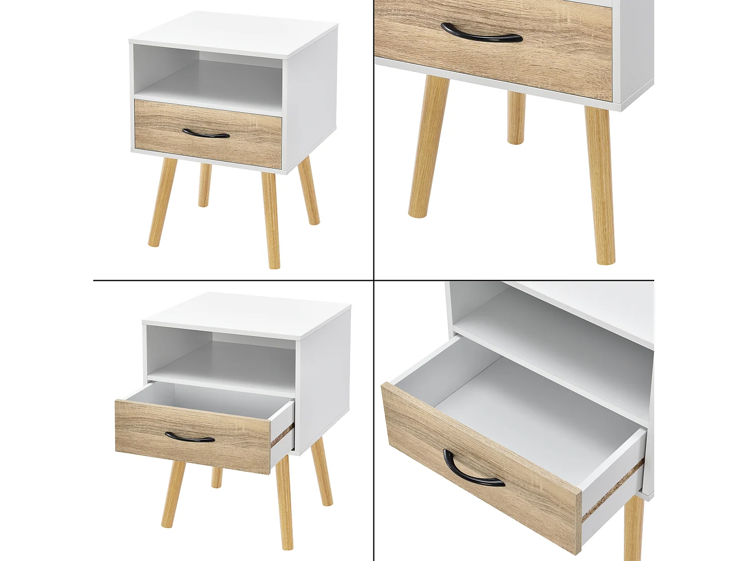 Lot de 2 tables d'appoint Gävle blanc effet chêne [en.casa]