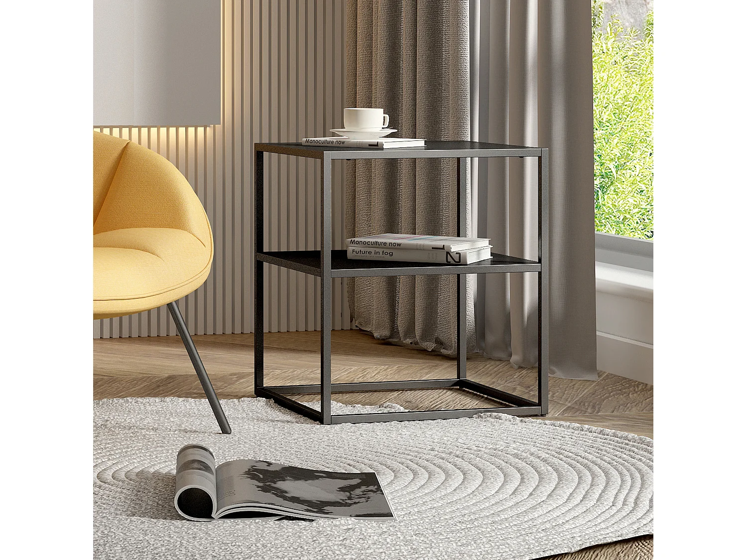 Table d'appoint Raahe pour salon 50,5 x 45 x 40 cm acier noir [en.casa]