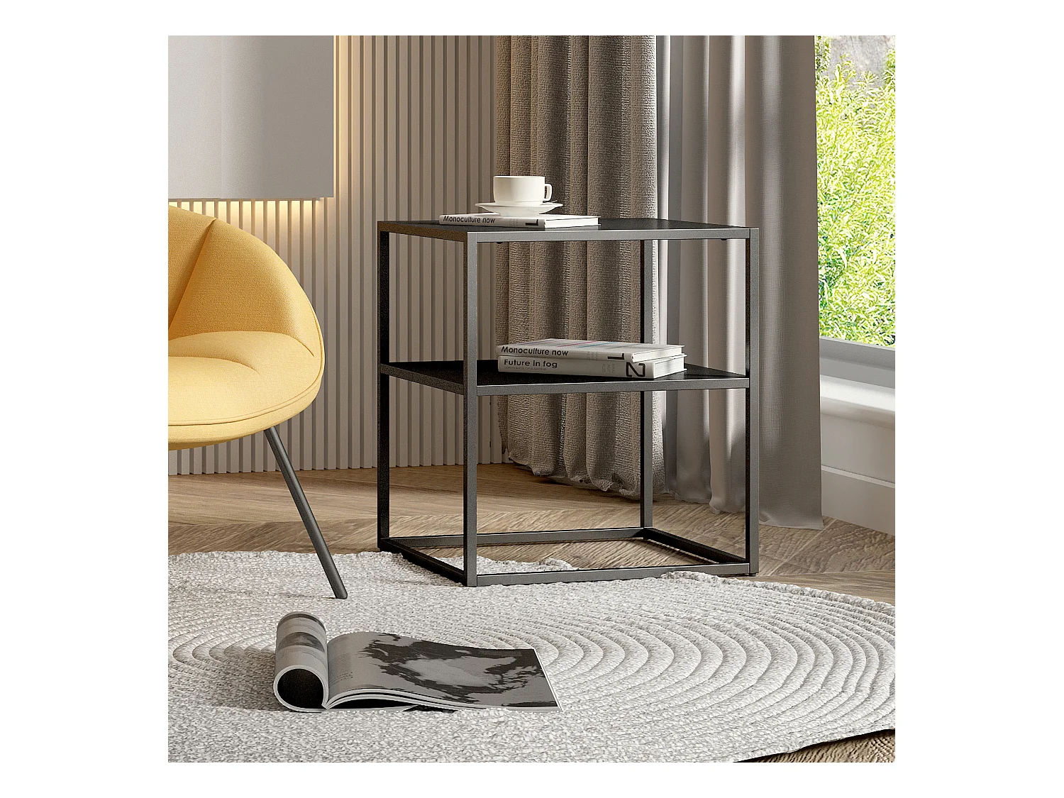Table d'appoint Raahe pour salon 50,5 x 45 x 40 cm acier noir [en.casa]