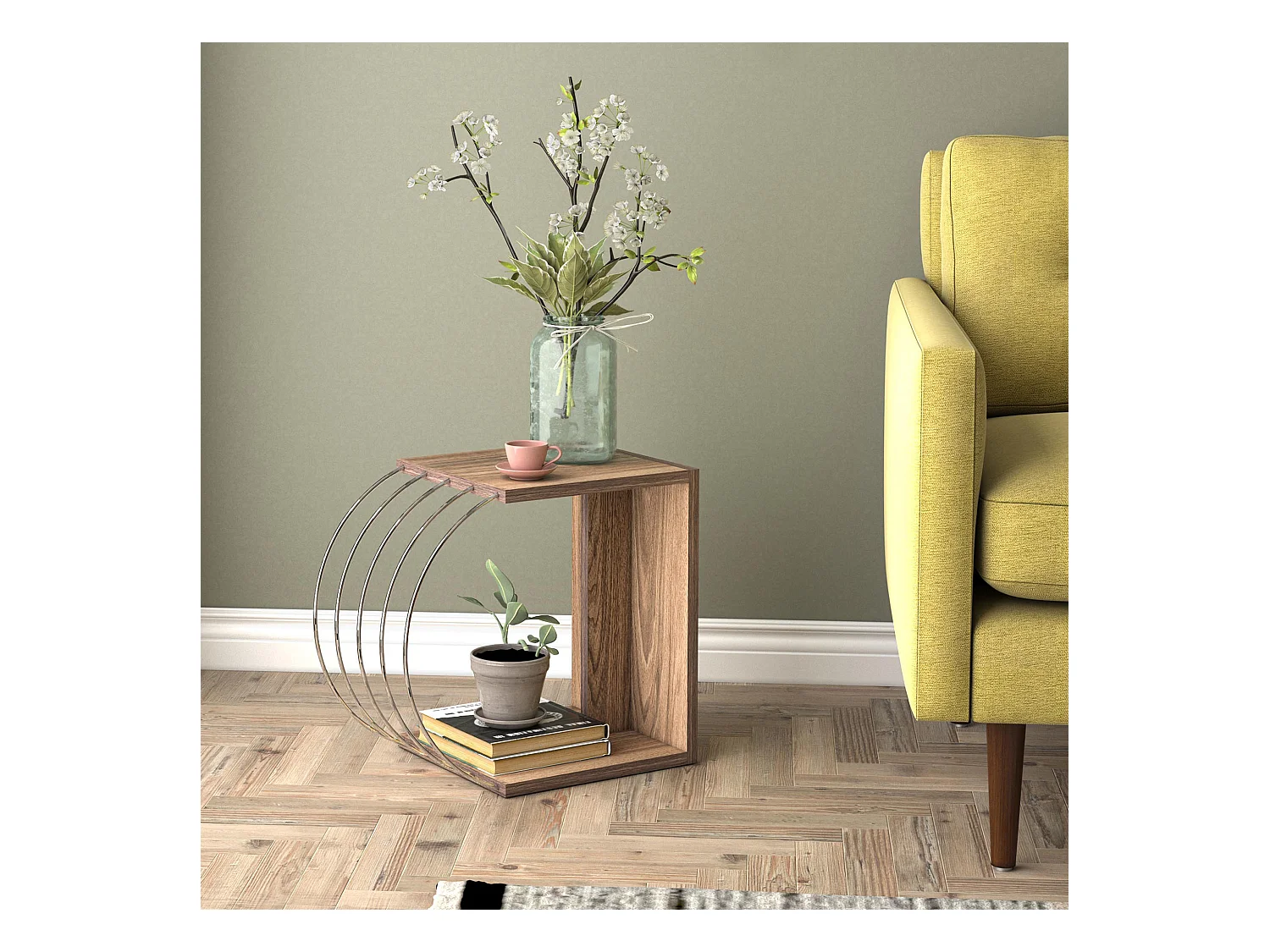 Table d'appoint Vefsn 46 x 30 x 42 cm effet noyer chrome [en.casa]