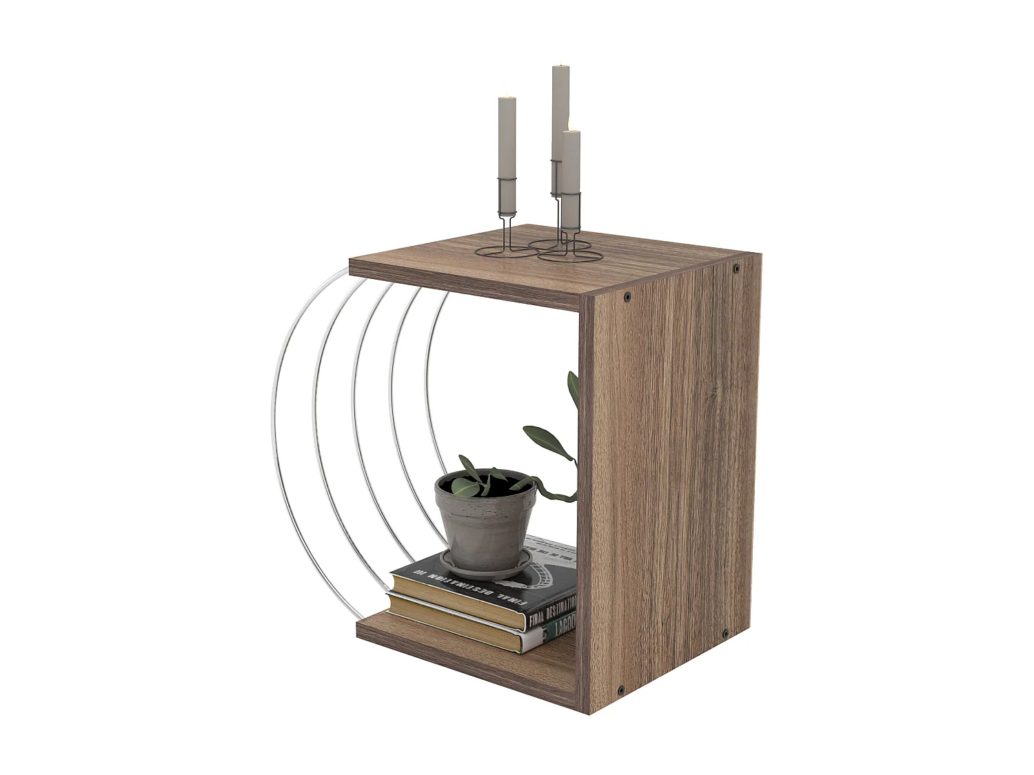 Table d'appoint Vefsn 46 x 30 x 42 cm effet noyer chrome [en.casa]