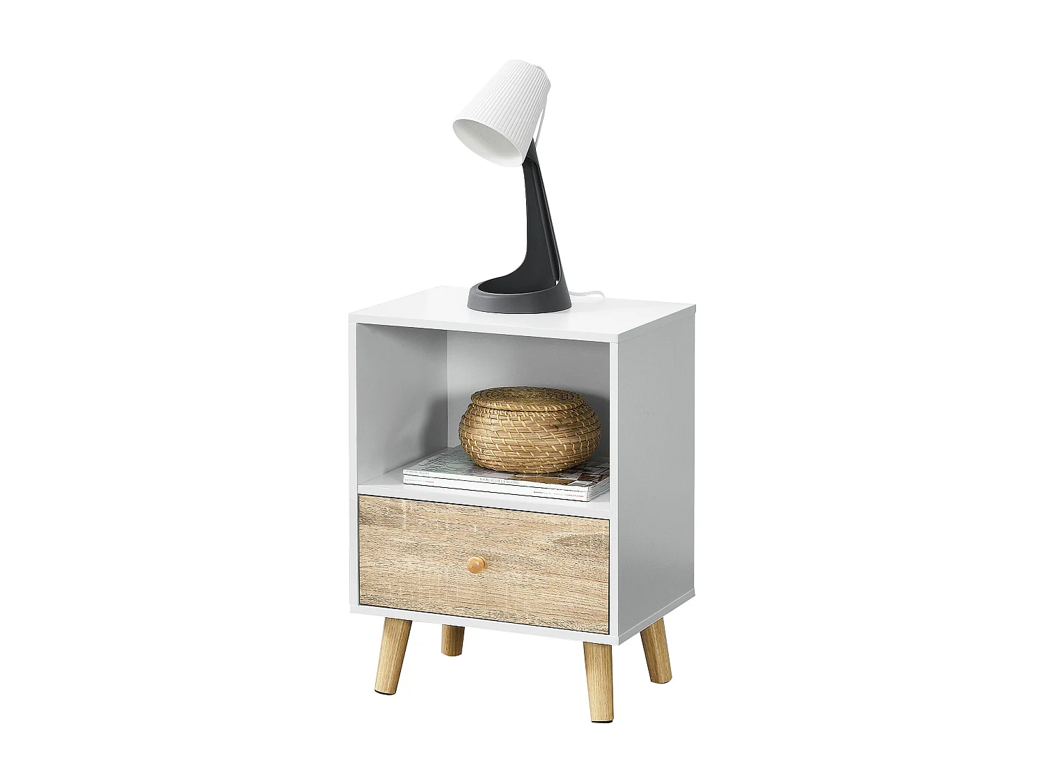 Lot de 2 tables d'appoint Sundsvall 54 x 40 x 30 cm blanc effet chêne [en.casa]