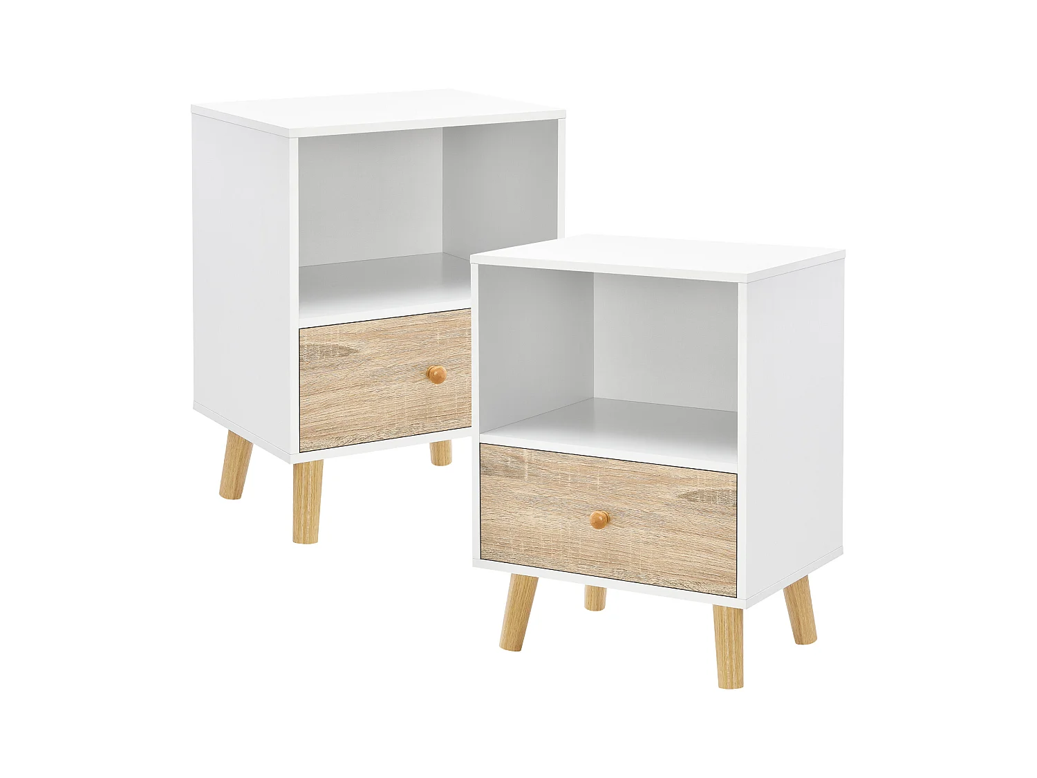 Lot de 2 tables d'appoint Sundsvall 54 x 40 x 30 cm blanc effet chêne [en.casa]