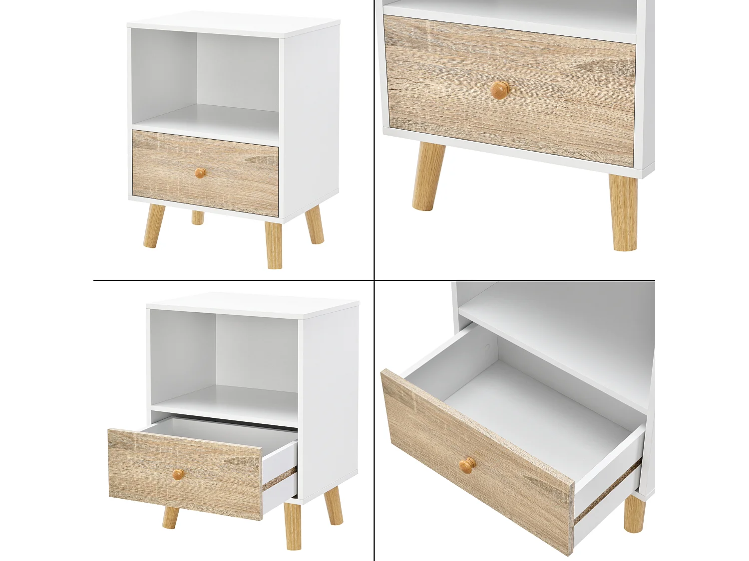 Lot de 2 tables d'appoint Sundsvall 54 x 40 x 30 cm blanc effet chêne [en.casa]