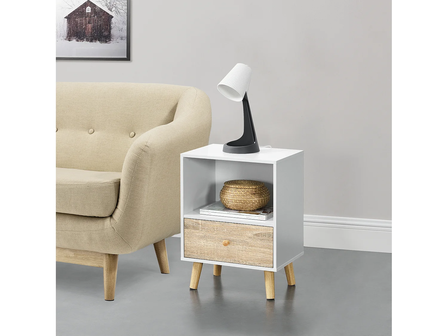 Lot de 2 tables d'appoint Sundsvall 54 x 40 x 30 cm blanc effet chêne [en.casa]