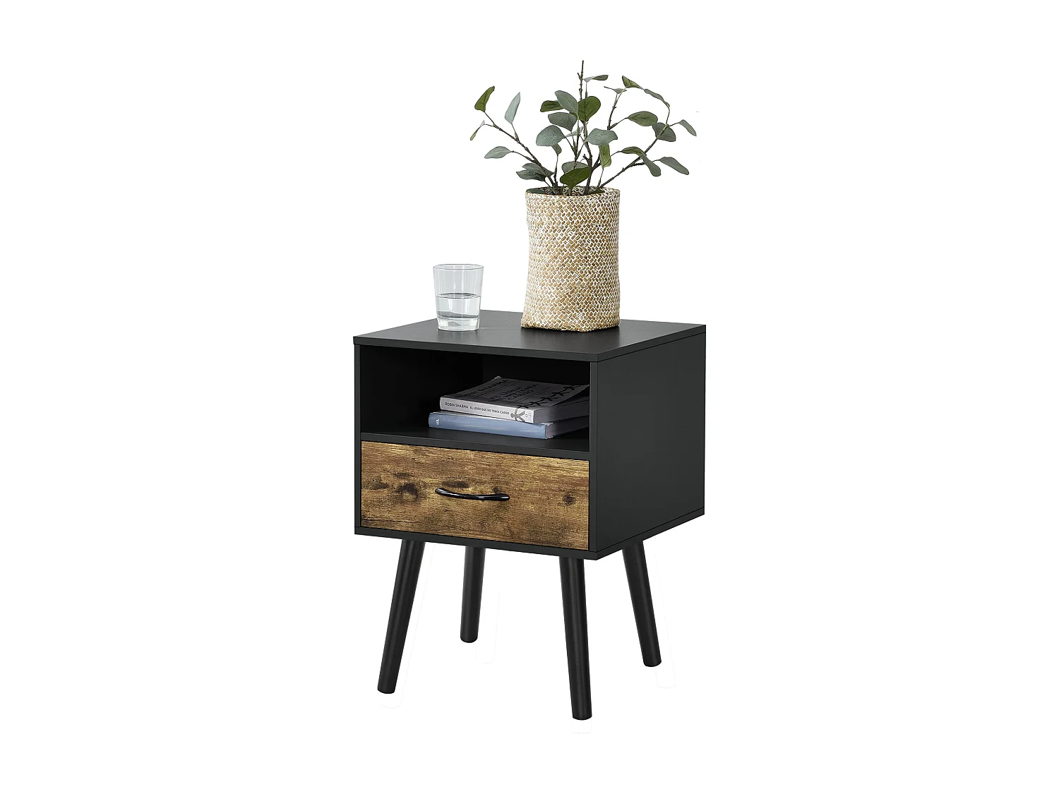 Lot de 2 tables d'appoint Gävle noir effet bois foncé [en.casa]